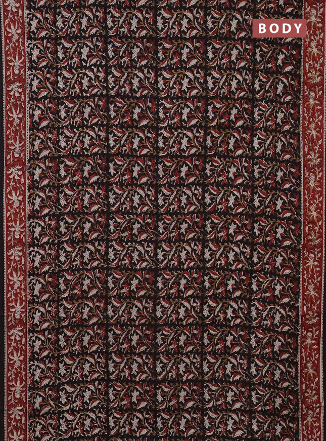 Jaipur cotton saree black and maroon black with allover kalamkari prints and printed border