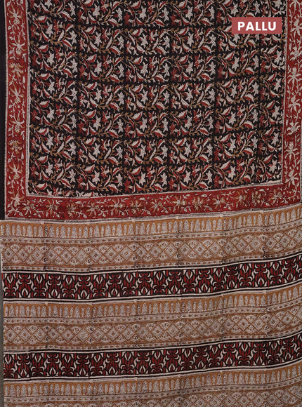 Jaipur cotton saree black and maroon black with allover kalamkari prints and printed border