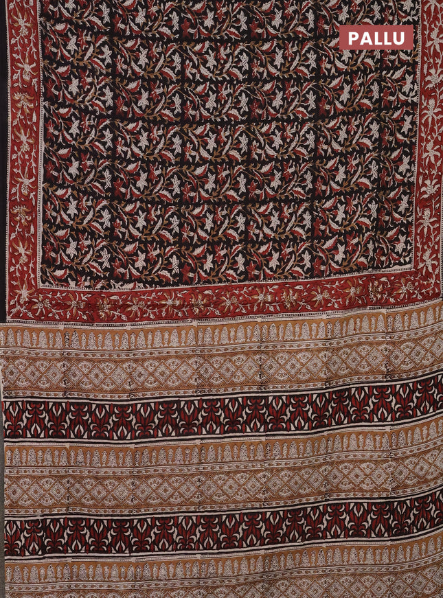Jaipur cotton saree black and maroon black with allover kalamkari prints and printed border