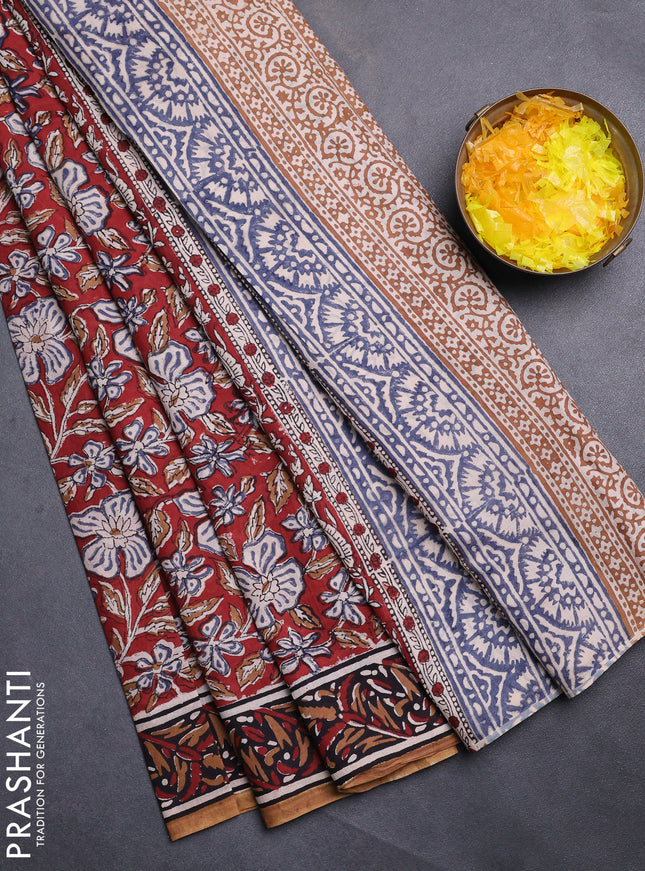 Jaipur cotton saree maroon and black with allover kalamkari prints and printed border