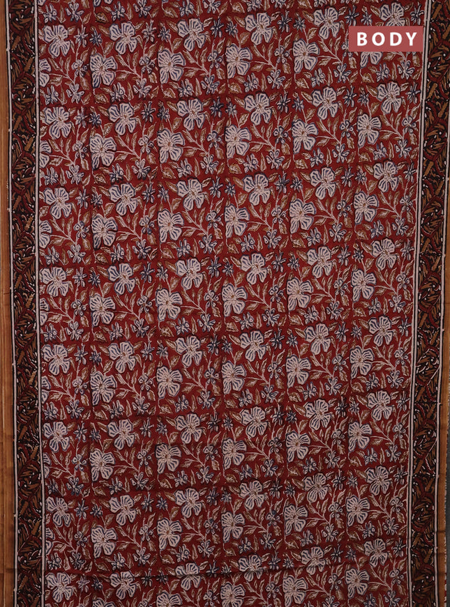 Jaipur cotton saree maroon and black with allover kalamkari prints and printed border