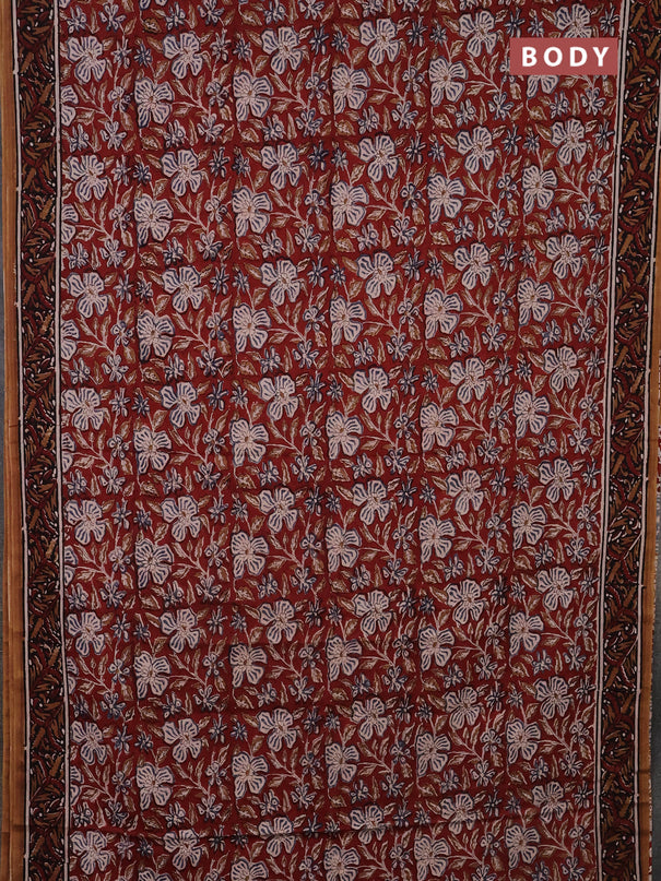 Jaipur cotton saree maroon and black with allover kalamkari prints and printed border