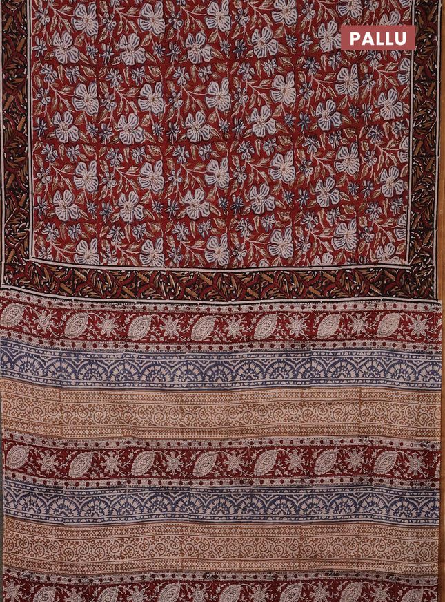 Jaipur cotton saree maroon and black with allover kalamkari prints and printed border