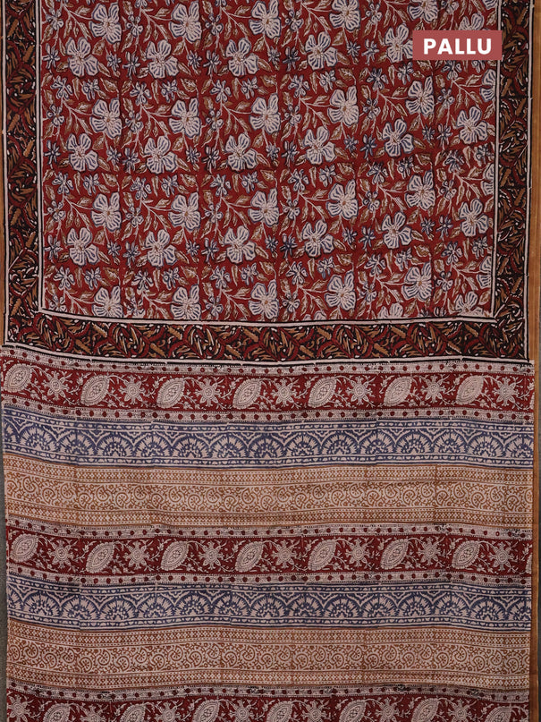 Jaipur cotton saree maroon and black with allover kalamkari prints and printed border
