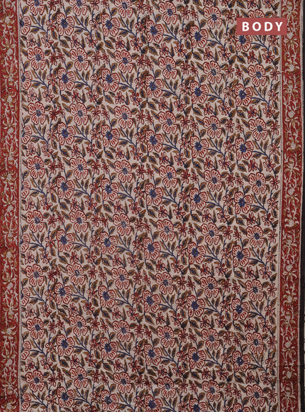 Jaipur cotton saree beige and maroon with allover kalamkari prints and printed border
