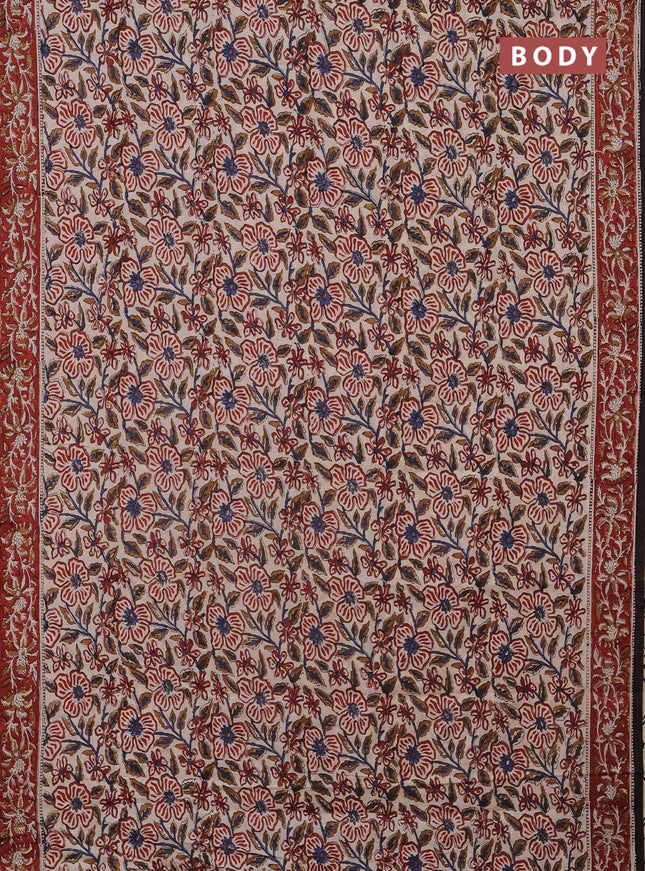 Jaipur cotton saree beige and maroon with allover kalamkari prints and printed border