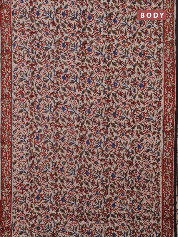 Jaipur cotton saree beige and maroon with allover kalamkari prints and printed border