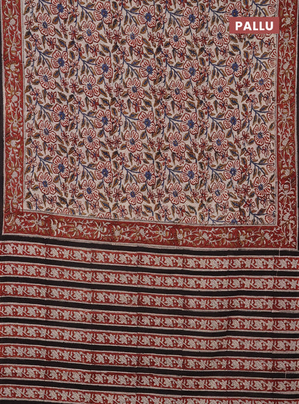 Jaipur cotton saree beige and maroon with allover kalamkari prints and printed border