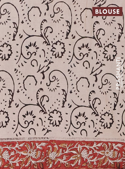 Jaipur cotton saree beige and maroon with allover kalamkari prints and printed border