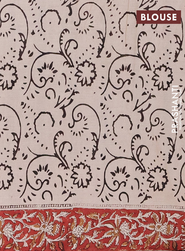 Jaipur cotton saree beige and maroon with allover kalamkari prints and printed border