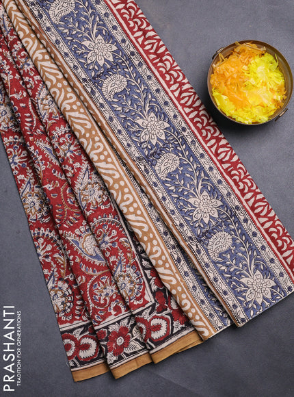 Jaipur cotton saree maroon and black with allover kalamkari prints and printed border