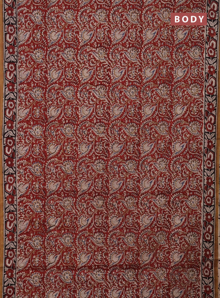 Jaipur cotton saree maroon and black with allover kalamkari prints and printed border