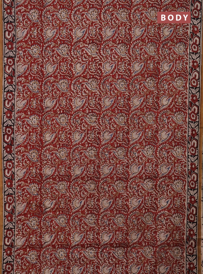 Jaipur cotton saree maroon and black with allover kalamkari prints and printed border