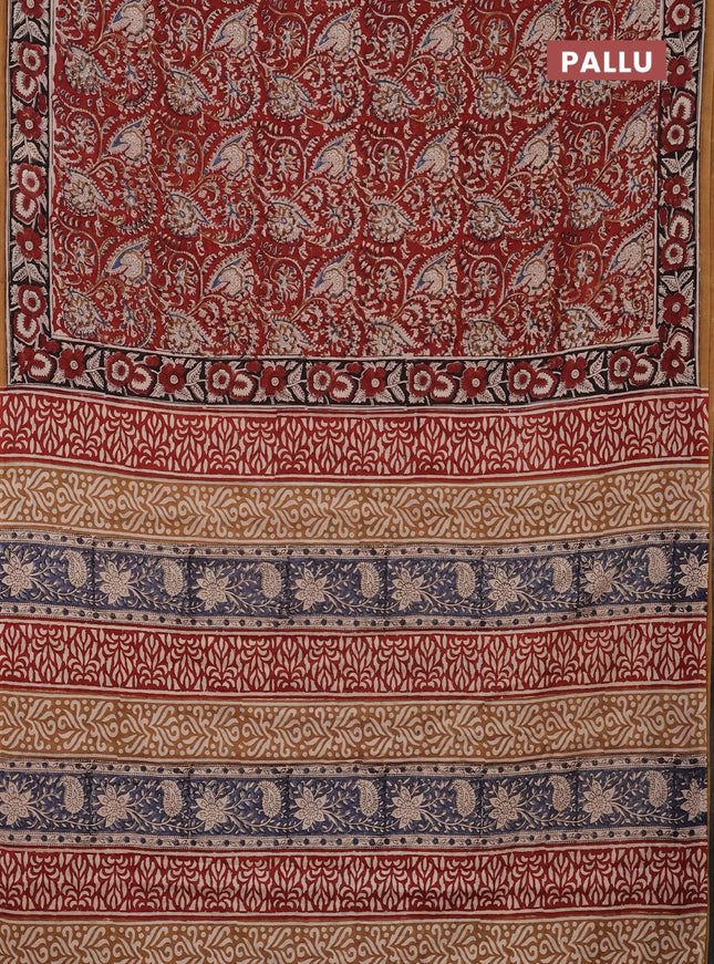 Jaipur cotton saree maroon and black with allover kalamkari prints and printed border