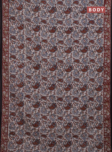 Jaipur cotton saree beige and maroon with allover kalamkari prints and printed border