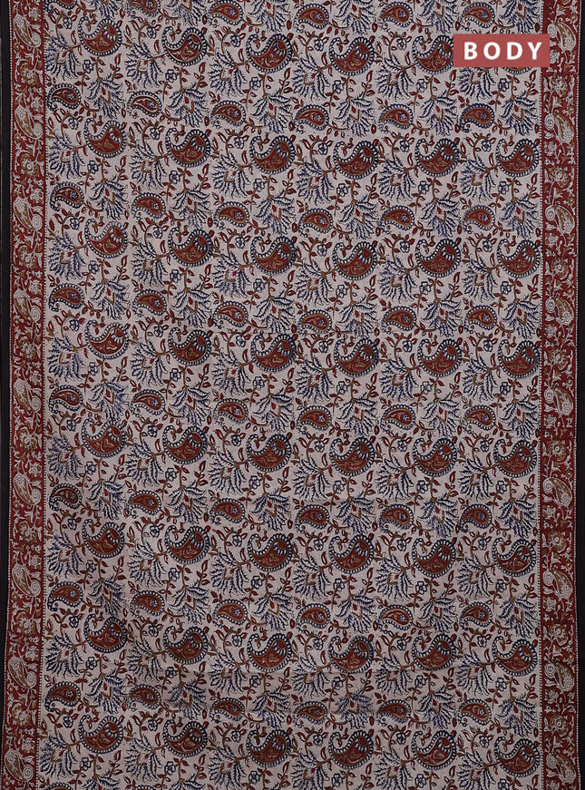 Jaipur cotton saree beige and maroon with allover kalamkari prints and printed border