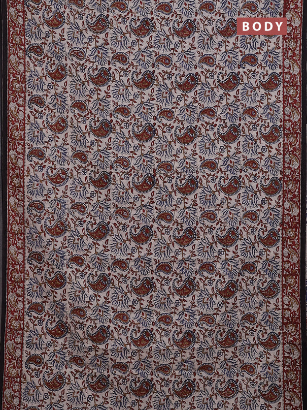 Jaipur cotton saree beige and maroon with allover kalamkari prints and printed border