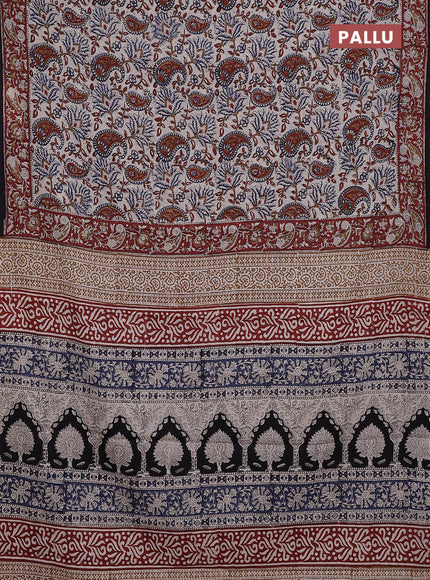 Jaipur cotton saree beige and maroon with allover kalamkari prints and printed border