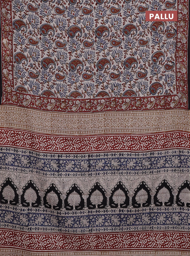 Jaipur cotton saree beige and maroon with allover kalamkari prints and printed border