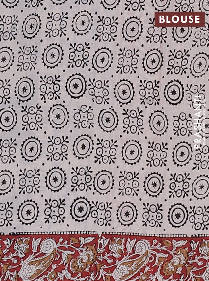 Jaipur cotton saree beige and maroon with allover kalamkari prints and printed border