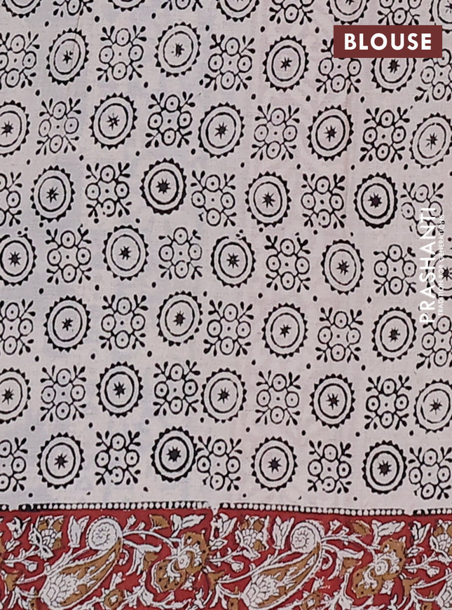 Jaipur cotton saree beige and maroon with allover kalamkari prints and printed border