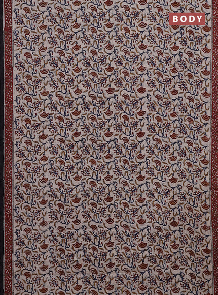 Jaipur cotton saree beige and maroon with allover kalamkari prints and printed border