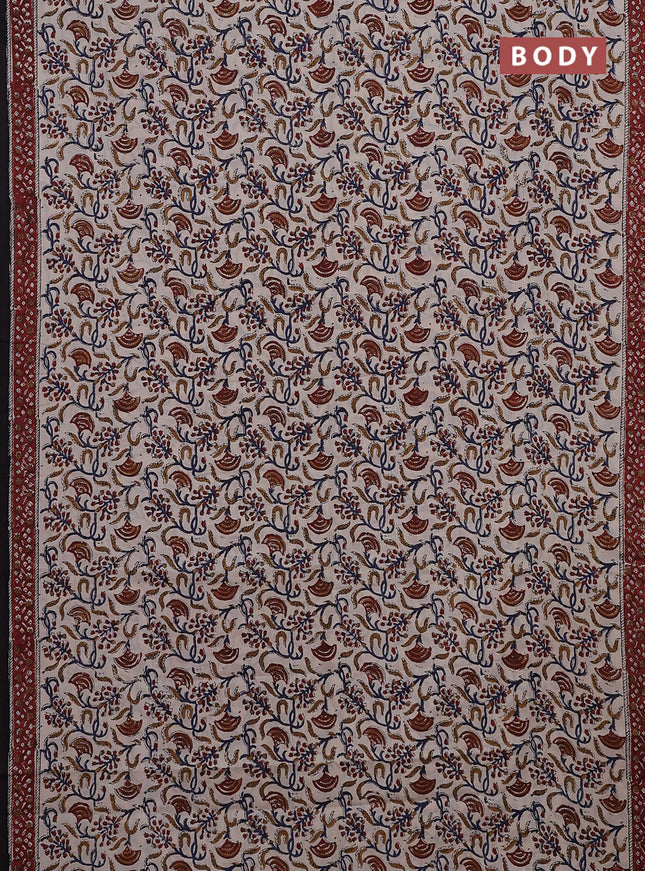 Jaipur cotton saree beige and maroon with allover kalamkari prints and printed border