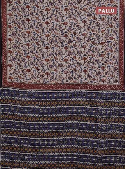 Jaipur cotton saree beige and maroon with allover kalamkari prints and printed border
