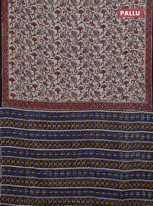 Jaipur cotton saree beige and maroon with allover kalamkari prints and printed border