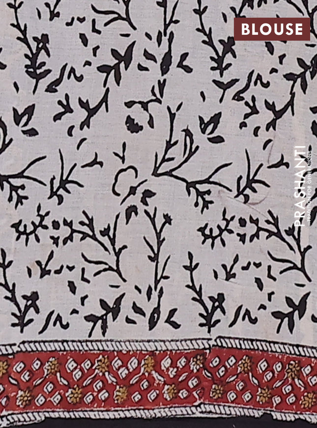 Jaipur cotton saree beige and maroon with allover kalamkari prints and printed border