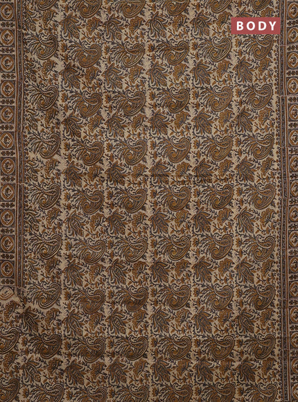 Jaipur cotton saree sandal and grey with allover kalamkari prints and printed border