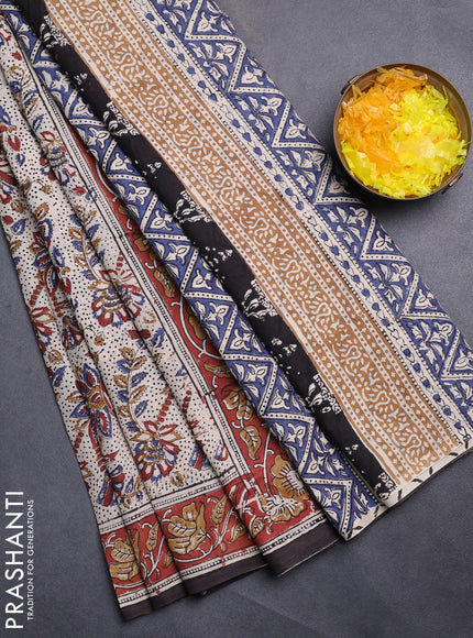 Jaipur cotton saree beige and rustic orange with allover kalamkari prints and printed border