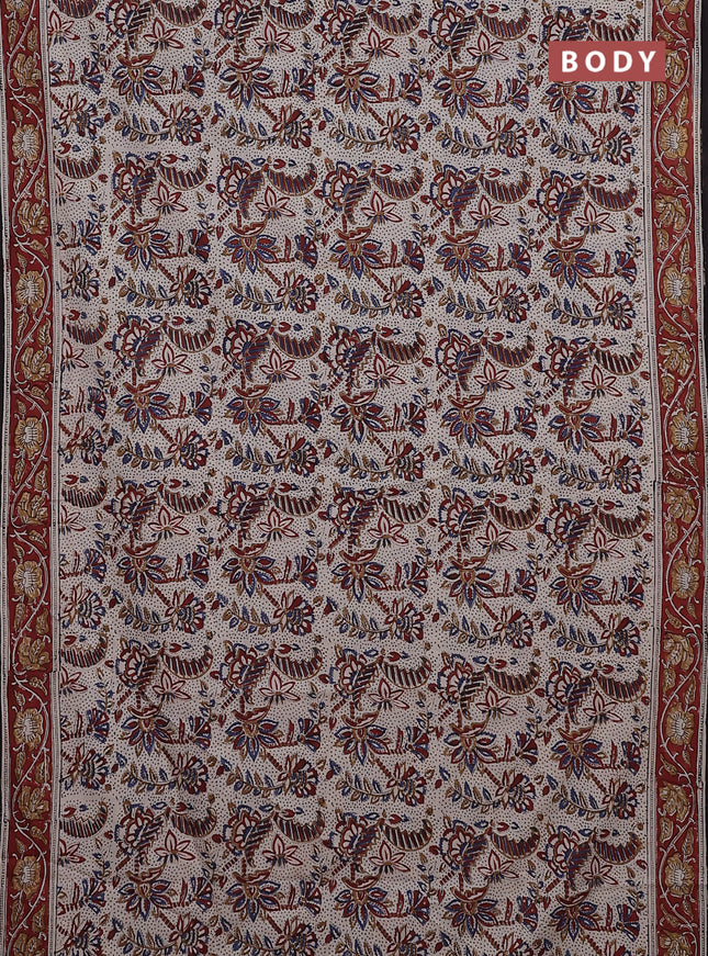 Jaipur cotton saree beige and rustic orange with allover kalamkari prints and printed border