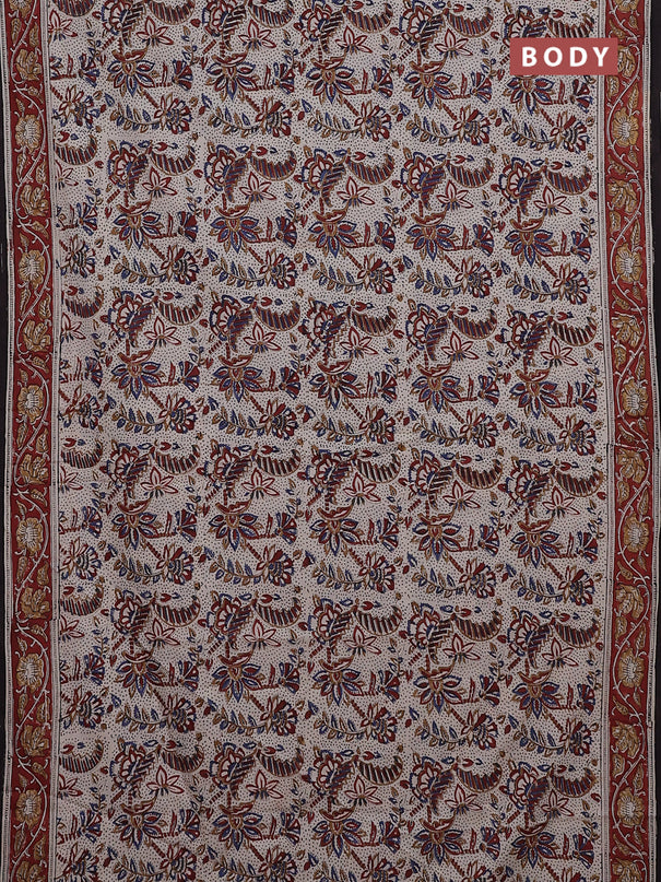 Jaipur cotton saree beige and rustic orange with allover kalamkari prints and printed border