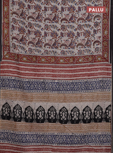 Jaipur cotton saree beige and rustic orange with allover kalamkari prints and printed border