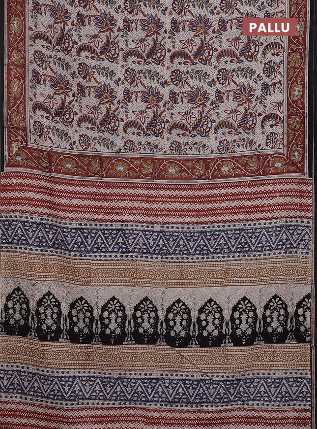 Jaipur cotton saree beige and rustic orange with allover kalamkari prints and printed border