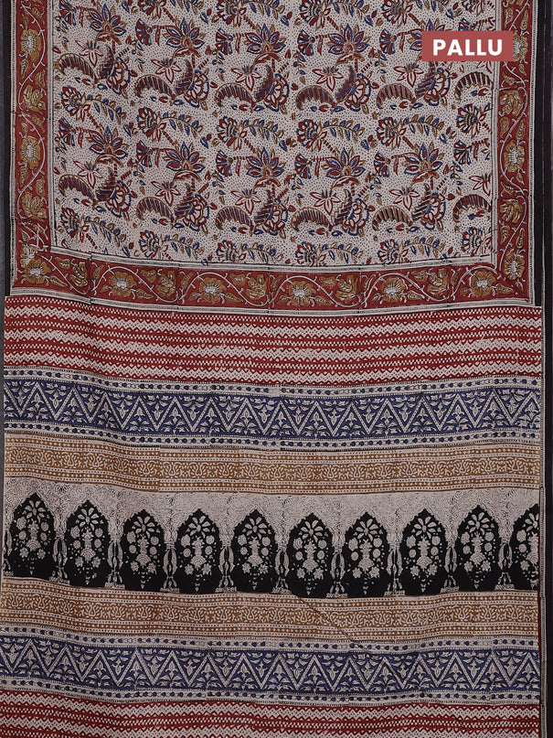 Jaipur cotton saree beige and rustic orange with allover kalamkari prints and printed border