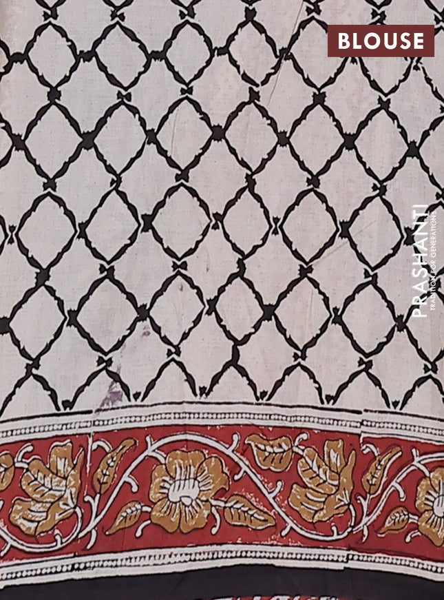 Jaipur cotton saree beige and rustic orange with allover kalamkari prints and printed border