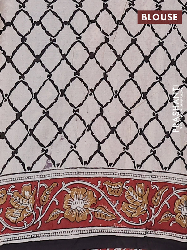 Jaipur cotton saree beige and rustic orange with allover kalamkari prints and printed border