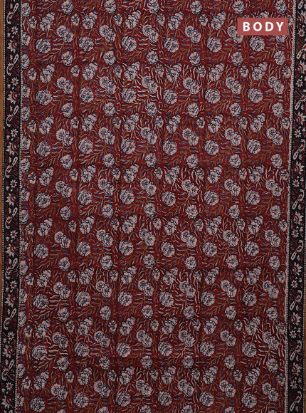 Jaipur cotton saree maroon and sandal with allover kalamkari prints and printed border