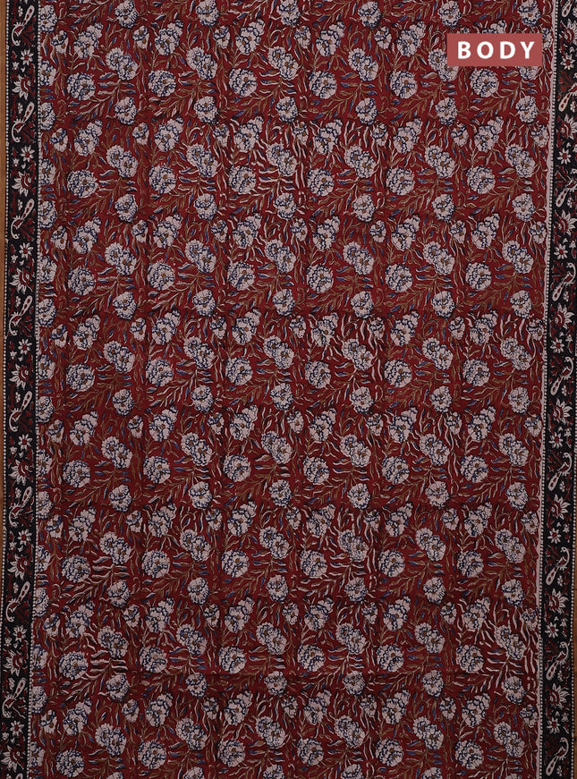 Jaipur cotton saree maroon and sandal with allover kalamkari prints and printed border