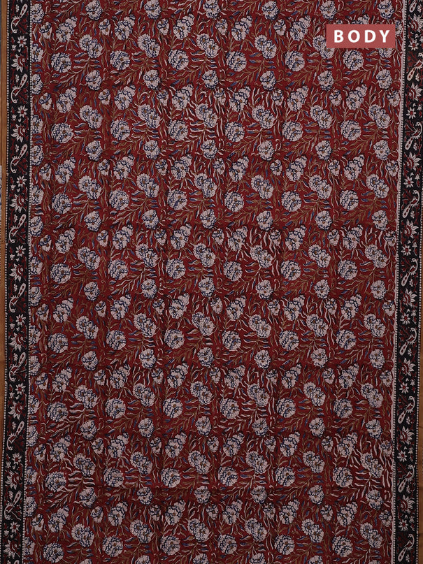 Jaipur cotton saree maroon and sandal with allover kalamkari prints and printed border