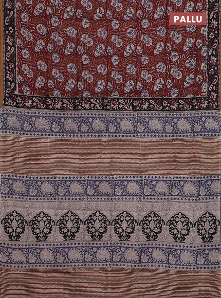 Jaipur cotton saree maroon and sandal with allover kalamkari prints and printed border