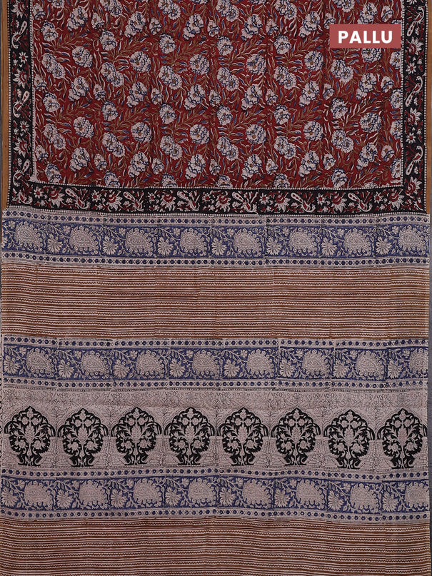 Jaipur cotton saree maroon and sandal with allover kalamkari prints and printed border