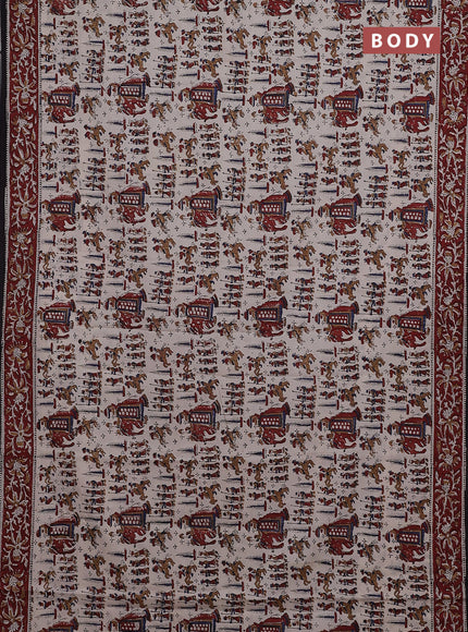 Jaipur cotton saree beige and maroon with allover kalamkari prints and printed border
