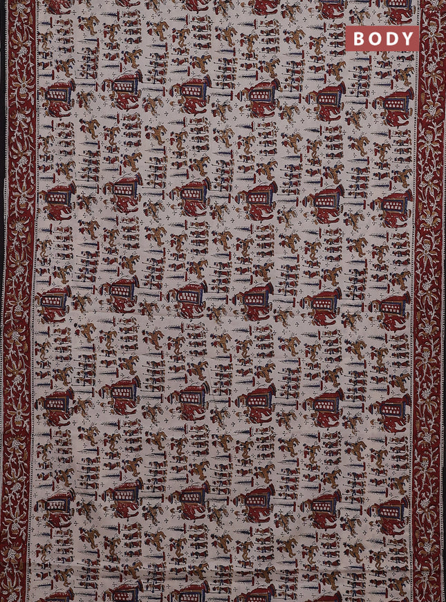 Jaipur cotton saree beige and maroon with allover kalamkari prints and printed border