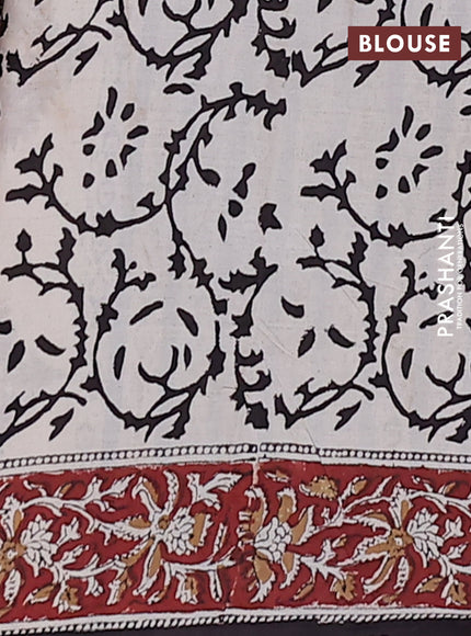 Jaipur cotton saree beige and maroon with allover kalamkari prints and printed border