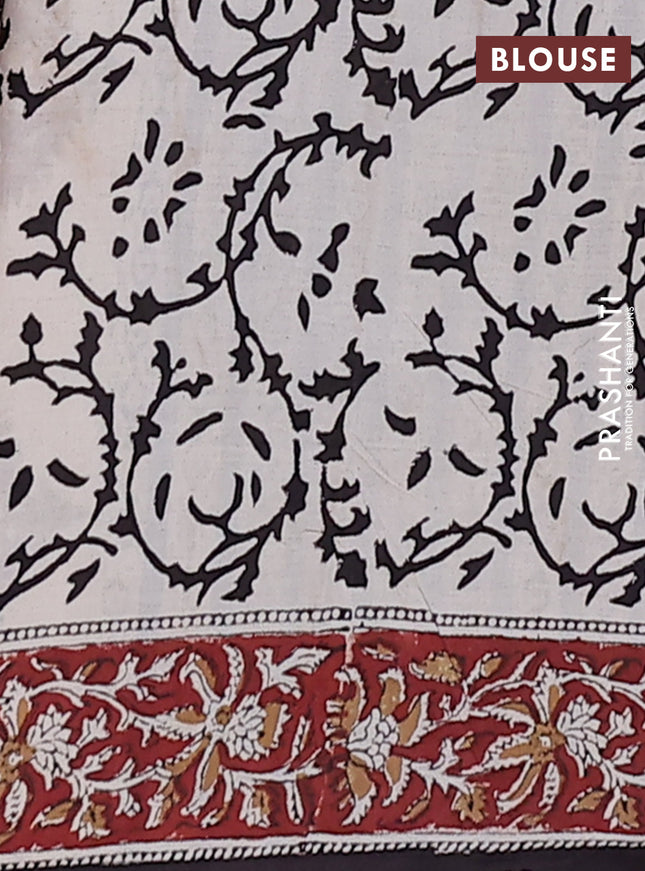 Jaipur cotton saree beige and maroon with allover kalamkari prints and printed border