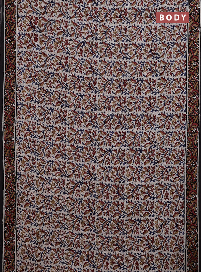 Jaipur cotton saree beige and black with allover kalamkari prints and printed border