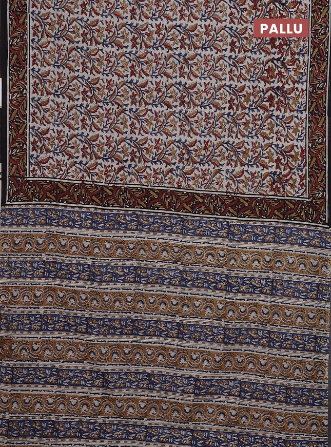 Jaipur cotton saree beige and black with allover kalamkari prints and printed border